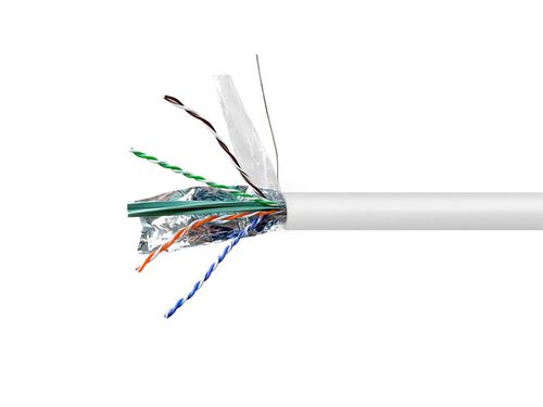 Cat6A 1000ft White CMR UL Bulk Cable, TAA, Shielded (F/UTP), Solid, 23AWG, 550MHz, 10G, Pure Bare Copper, Spool in Box, Bulk Ethernet Cable