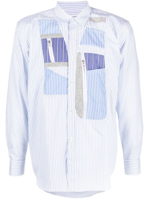 Patchwork-panel button-up shirt - Blue