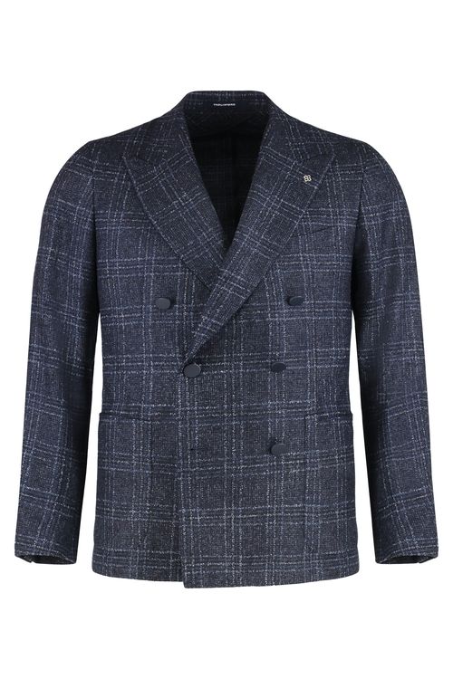 Prince of Wales Wool Jacket with Lapel Collar