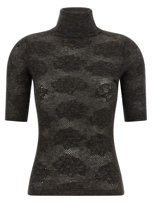 Openwork Silk Blend Sweater — Brown
