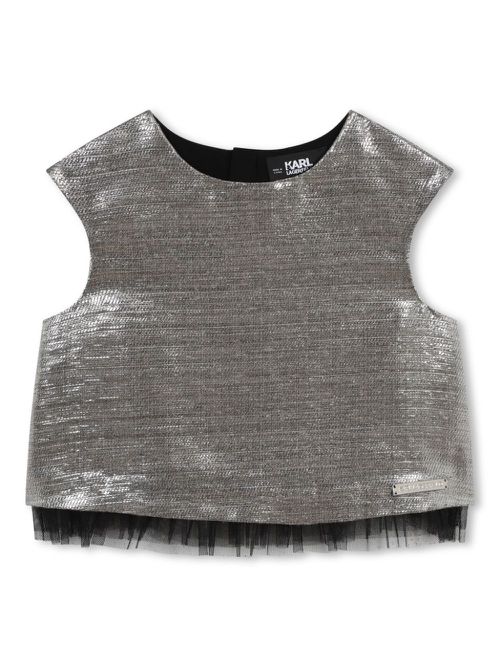 Tulle-overley metallic-effect top - Silver
