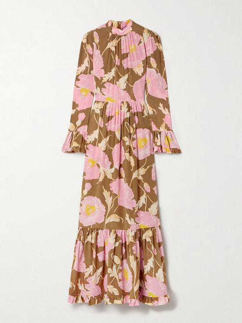 Visconti Tiered Ruffled Floral-print Silk Crepe De Chine Maxi Dress - Pink