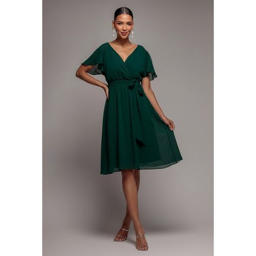 Goddiva Chiffon Flutter Sleeve Wrap Midi Dress - Dark Green