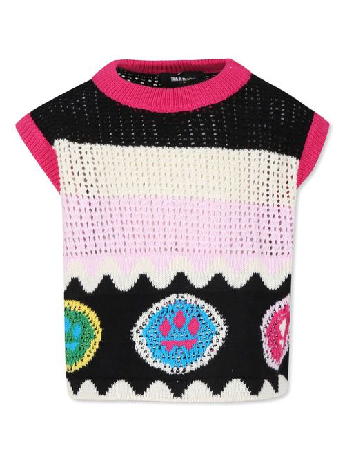 Intarsia signature smile knitted top - Black