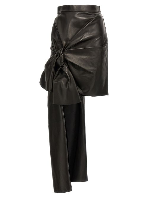 Lamb Leather Maxi with Bow Skirt — Black
