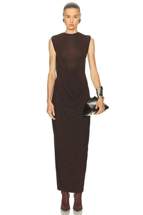Jean Paul Gaultier Draped Long Dress in Brown - Brown.  XS also in L