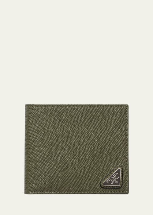 Men's Saffiano Leather Triangle Logo Wallet