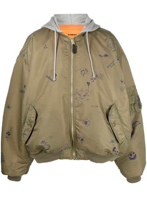 Doodle-print bomber jacket - Green