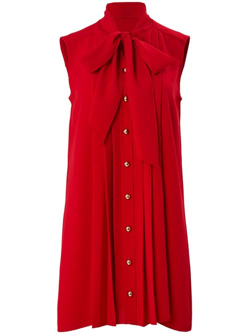 Pintuck tie-neck mini dress - Red
