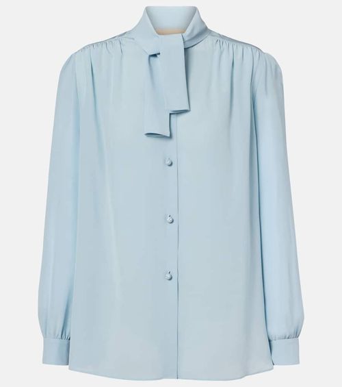Tie-neck silk crêpe de chine shirt