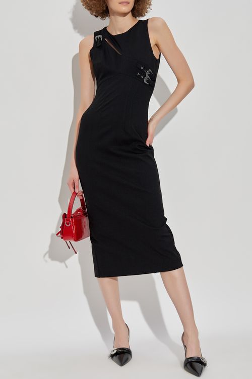 Dress With Decorative Applique And Slit, Women's, Black