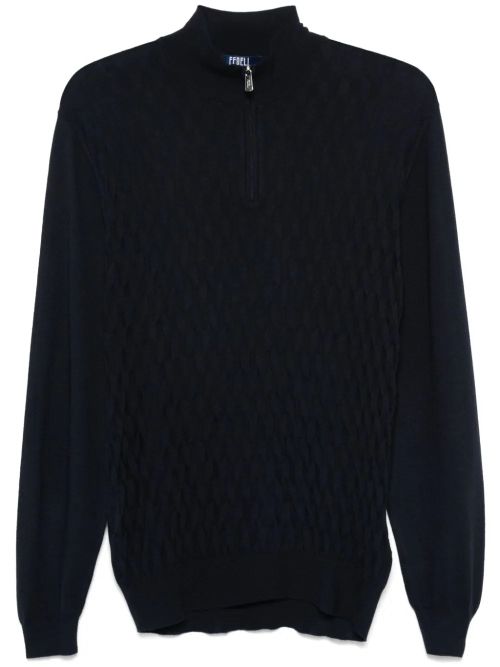 Virgin-Wool Jacquard Sweater — Navy