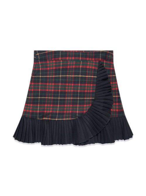 Tartan-pattern ruffled skirt - Red