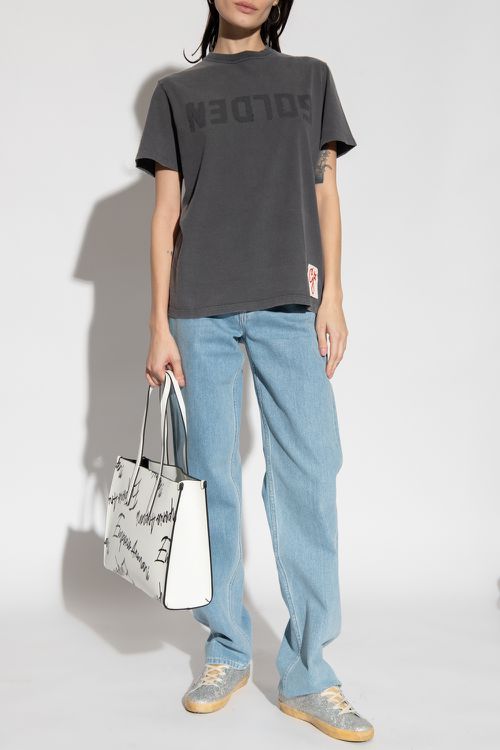 Golden Goose T-shirt With Logo, Women's, Grey