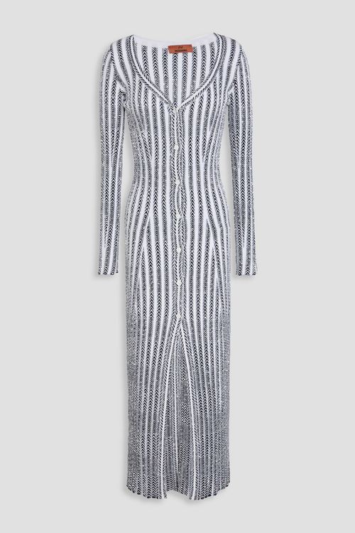 Sequin-embellished striped crochet-knit cardigan - White - IT 40