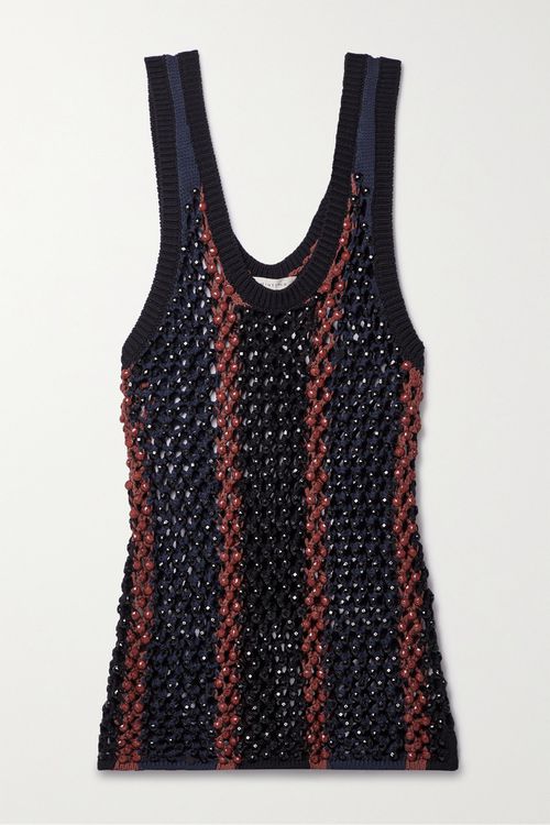 Dennis Marina Beaded Crocheted Cotton-blend Tank