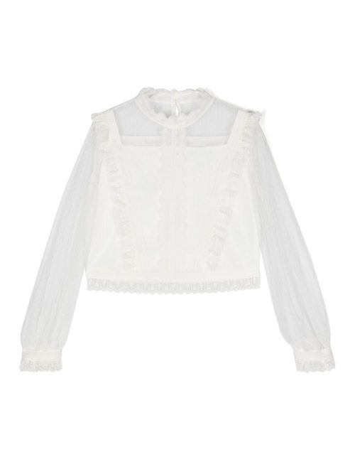 Lace-trim mesh blouse - White