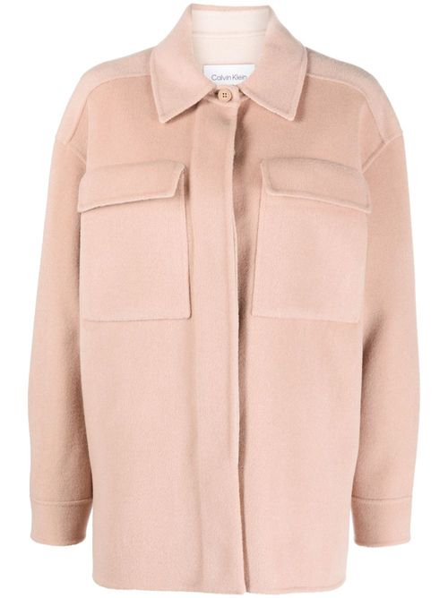 Spread-collar wool shirt jacket - Pink