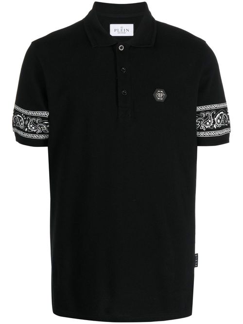 Bandana-print short-sleeved polo shirt - Black