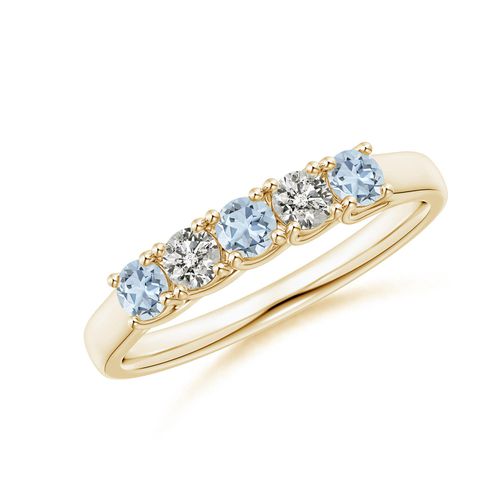 Angara 0.24 Carat Half Eternity Five Stone Aquamarine and Diamond Wedding Ring in 18K Yellow Gold