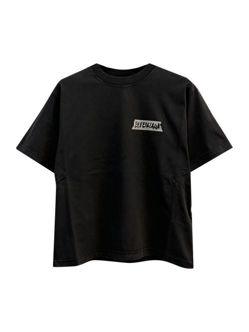 Balenciaga Black Washed Masking Tape Tshirt With Medium Fit