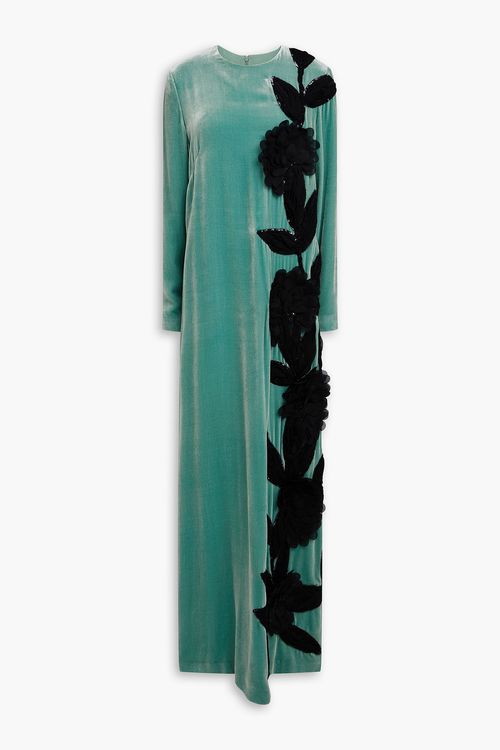 Omelia floral-appliquéd velvet gown - Green - FR 40