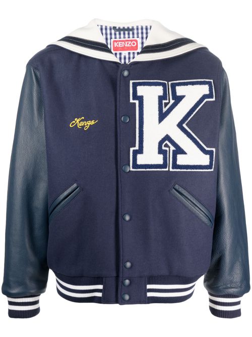 Logo-patch bomber jacket - Blue