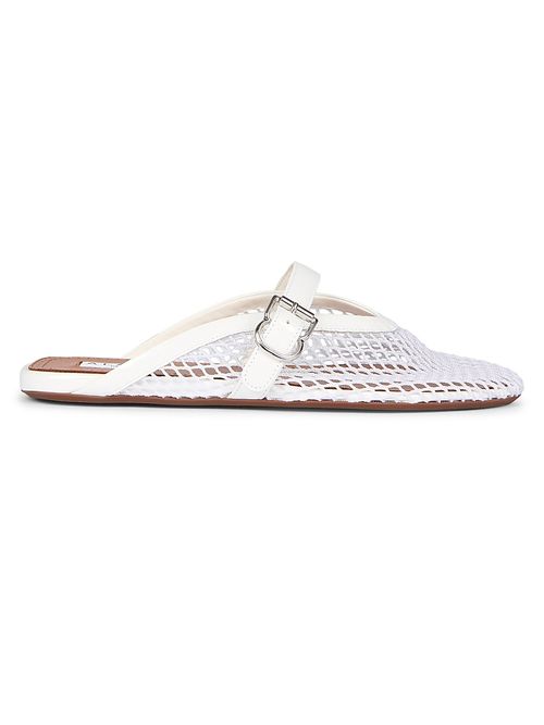 Women's Open-Knit Fishnet Flat Mules - Blanc Optique