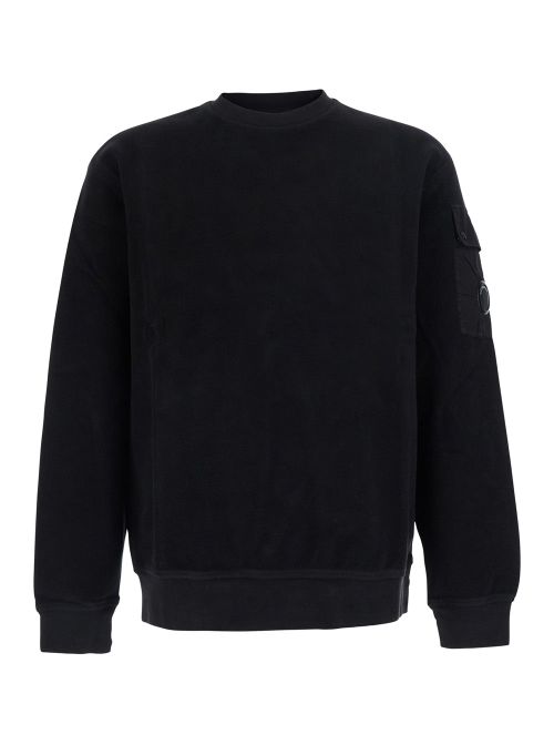 Round-Neck Tech-Fabric Cotton Sweatshirt — Black