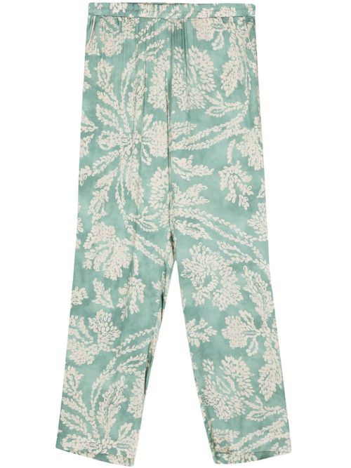 Leaf-print satin trousers - Green