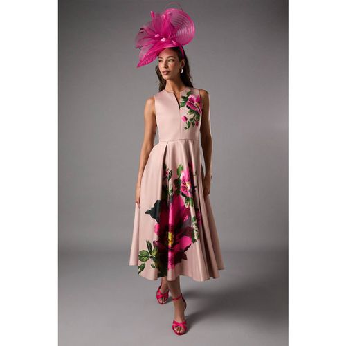 Coast Women's Notch Neck Placement Print Midi Dress in Blush