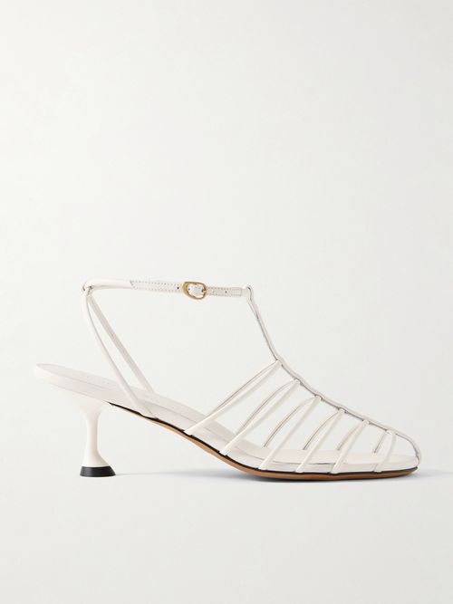 Tee Cage Leather Sandals - White