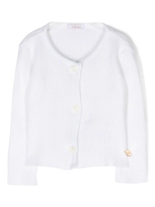 Logo-plaque ribbed-knit cardigan - White