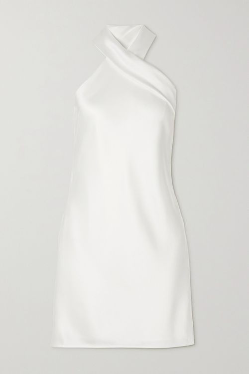 Pandora Tie-detailed Satin Halterneck Mini Dress - White