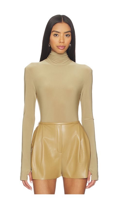 Norma Kamali Long Sleeve Turtleneck Bodysuit in Brown