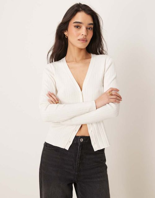 Calvin Klein Jeans ribbed cardigan in ecru-White