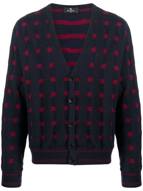 Patterned-knit V-neck cardigan - Blue