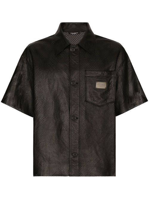 Logo-plaque leather shirt - Black