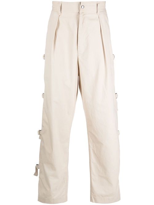 Pleated straight-leg trousers - Neutrals