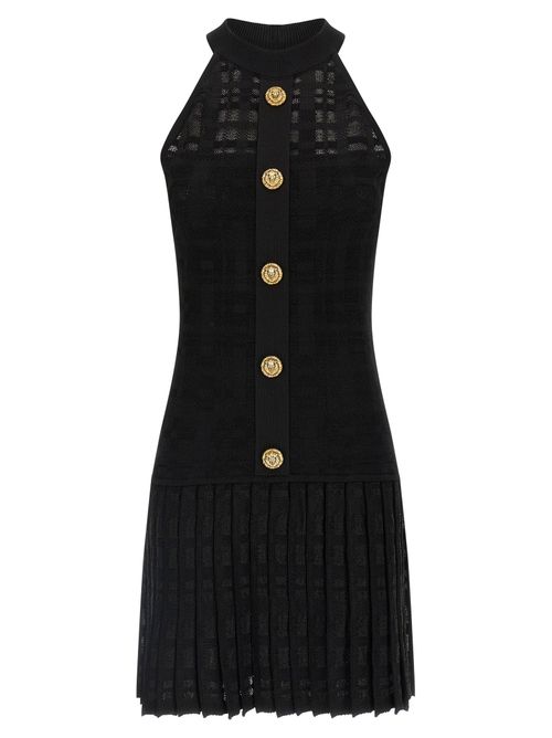 Gold Button-Embellished Knit Dress — Black