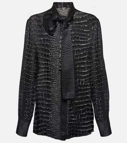 Tie-neck devoré shirt