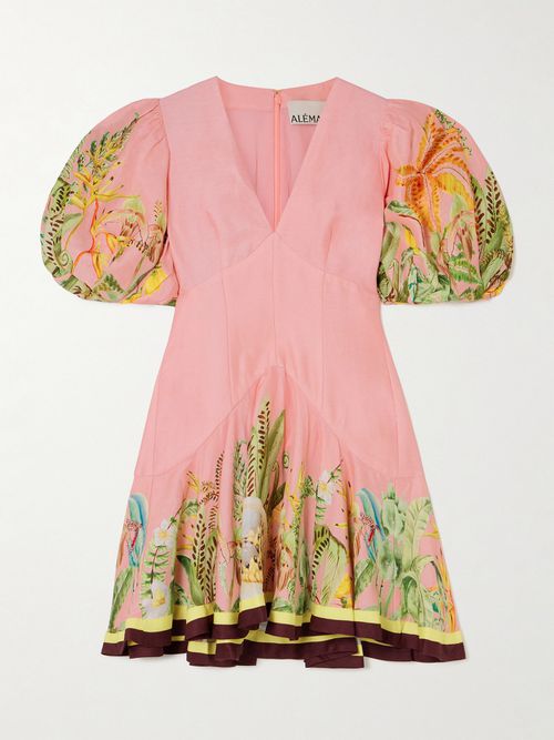 Papaya Printed Linen-blend Mini Dress