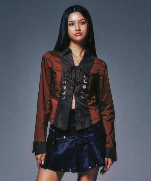 EYELET KNOT SHIRTS BROWN