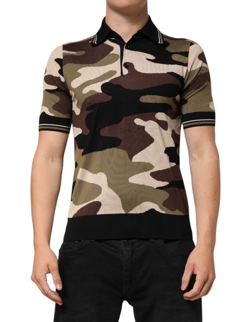 Camouflage Silk Polo Shirt — Brown