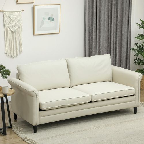 HOMCOM Modern Sofa for Living Room, Fabric Couch Settee - Cream - Linen 100% Polyester