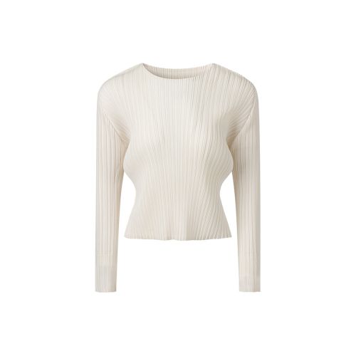 Round Neck Long Sleeve Cropped Pleated T-Shirt