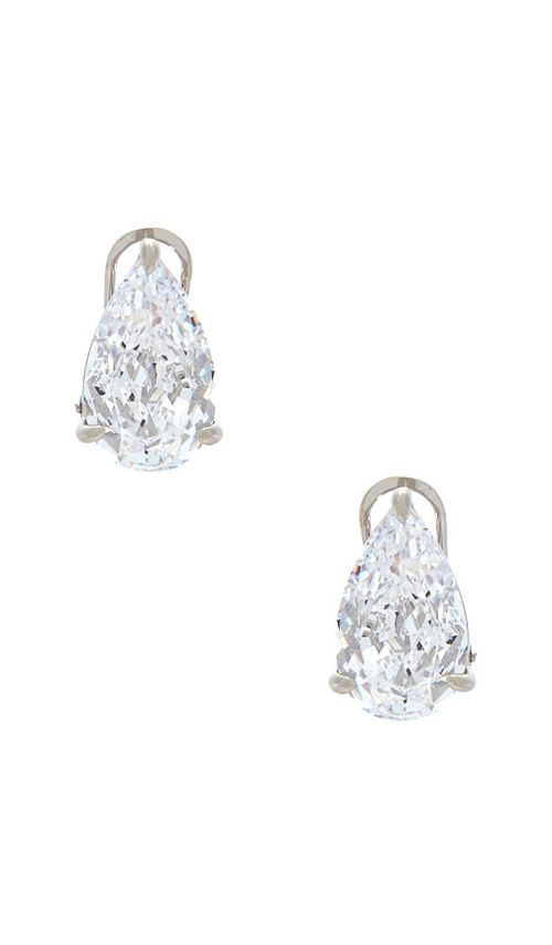 By Adina Eden Cz Fancy Pear Stud Earring in Metallic Silver