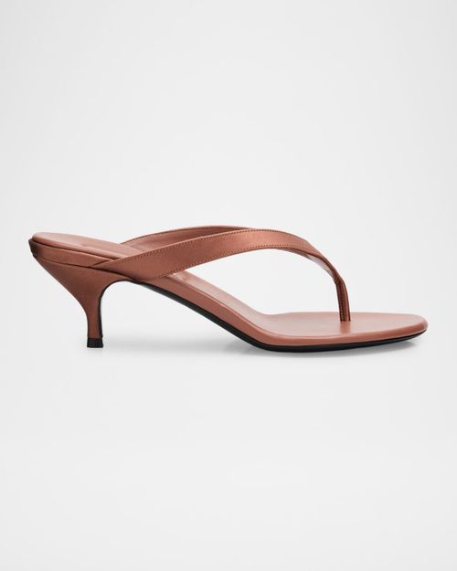 Satin Kitten-Heel Thong Sandals