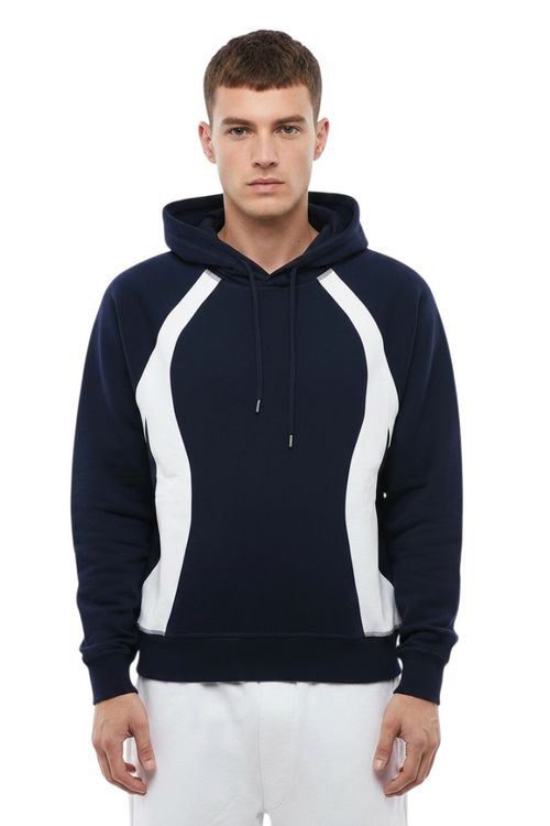 Navy Blue Color Block Hoodie