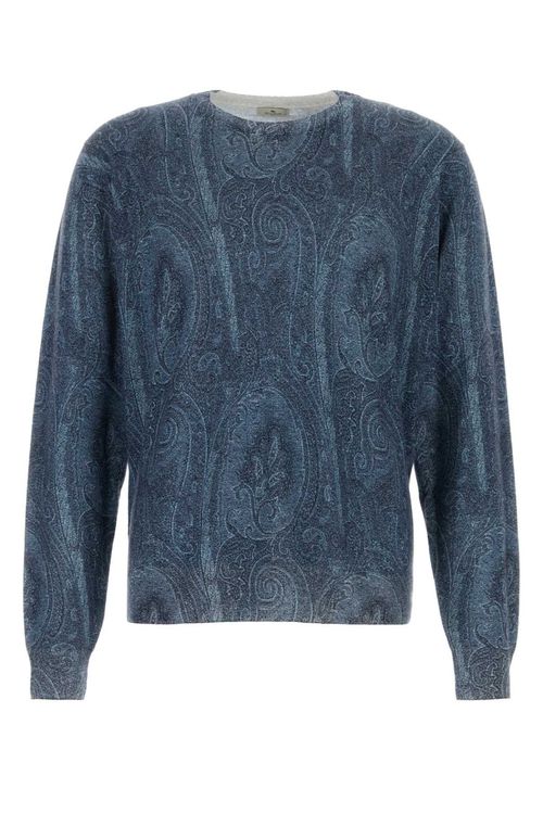 Blue Embroidered Silk Blend Sweater